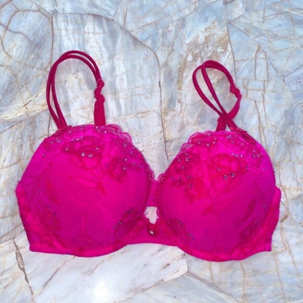Gorgeous Sexy Little‎ Things Push-up 32A Bra Pink Rose Lace Floral